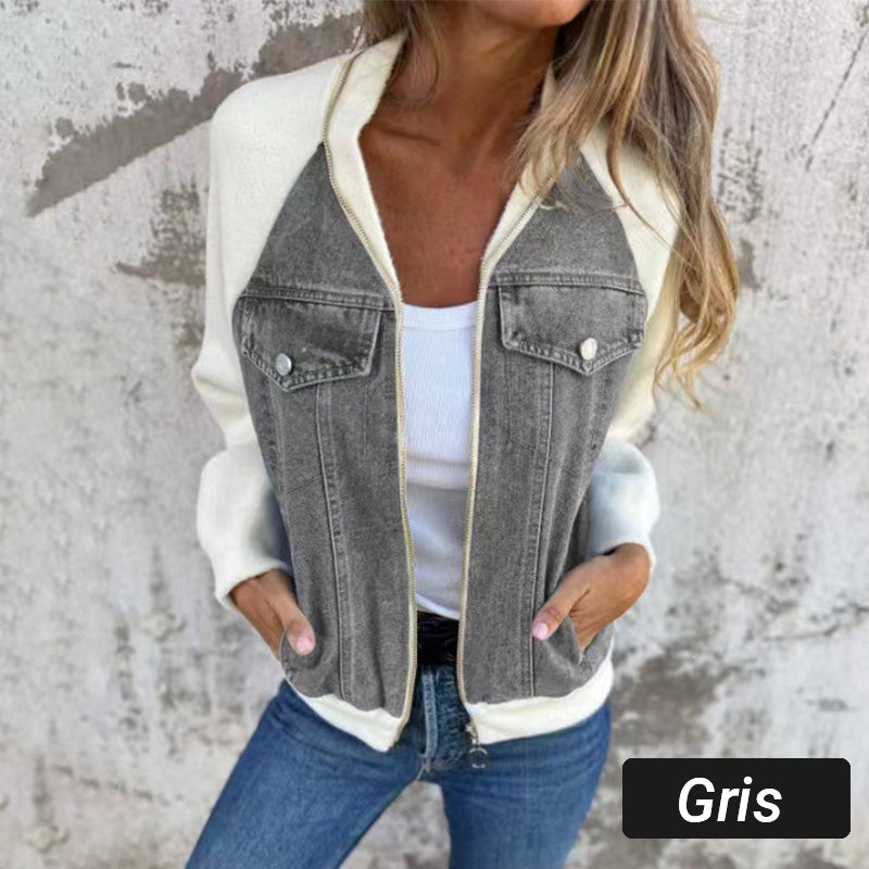 🌸2024 Promotion automne 53%OFF🌸Veste en denim à fermeture éclair pour femme