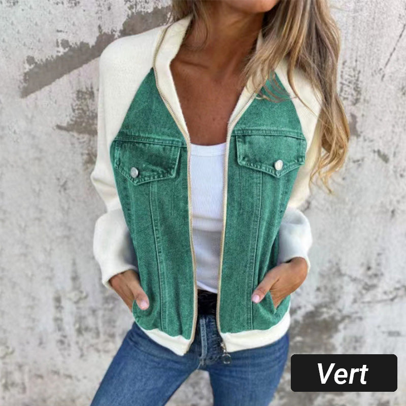 🌸2024 Promotion automne 53%OFF🌸Veste en denim à fermeture éclair pour femme