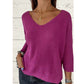 🌸Promotion de saison🌸Top en tricot à manches chauve-souris, couleur unie et décolleté en V pour femme