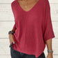 🌸Promotion de saison🌸Top en tricot à manches chauve-souris, couleur unie et décolleté en V pour femme