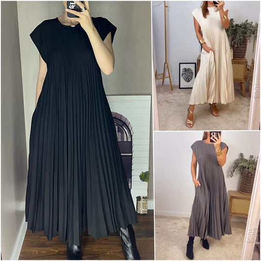 💞Robe élégante plissée unie sans manches💞Achetez-en 2, livraison gratuite