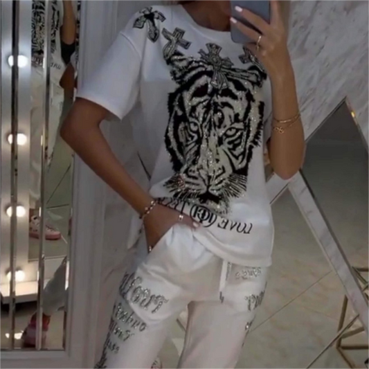 Ensemble 2 pièces tendance pour femmes avec motif chic