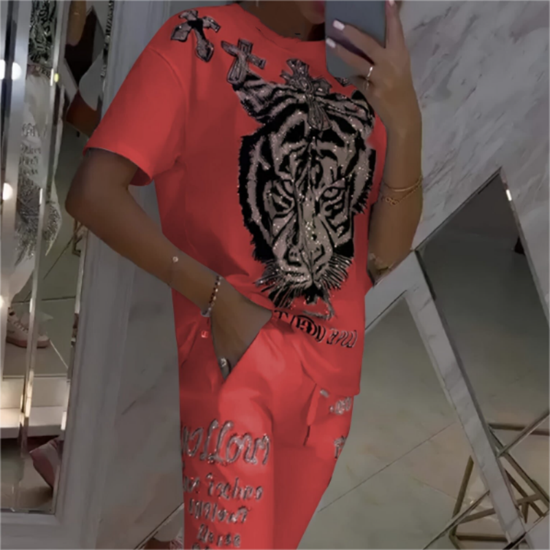 Ensemble 2 pièces tendance pour femmes avec motif chic