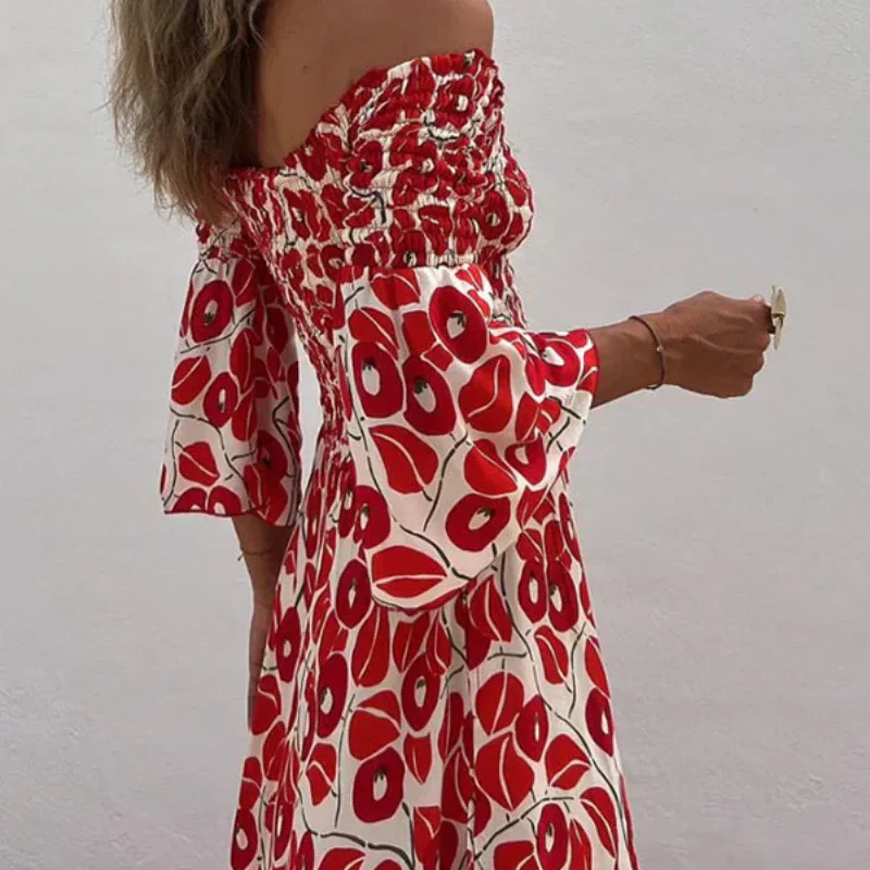 💃2024 Promotion automne 50%OFF💃Robe longue à manches évasées fleur hors épaule