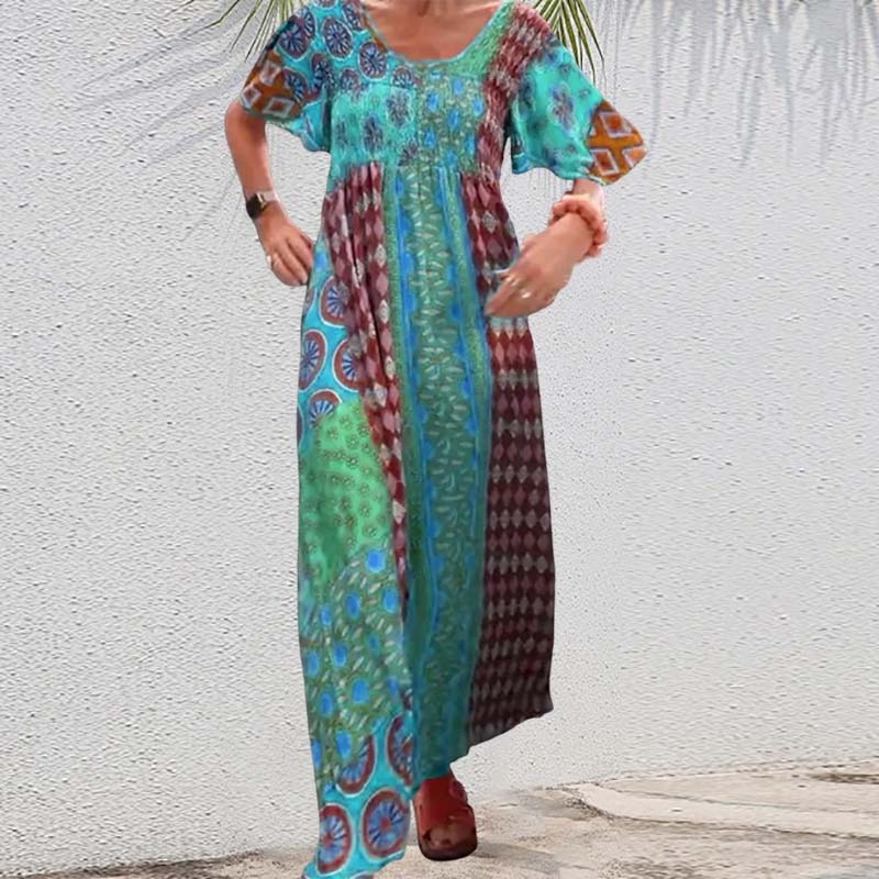 🌸Remise à durée limitée 50 %🌸Femme Bohemian Patchwork Color Long Robe