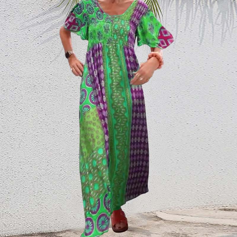 🌸Remise à durée limitée 50 %🌸Femme Bohemian Patchwork Color Long Robe