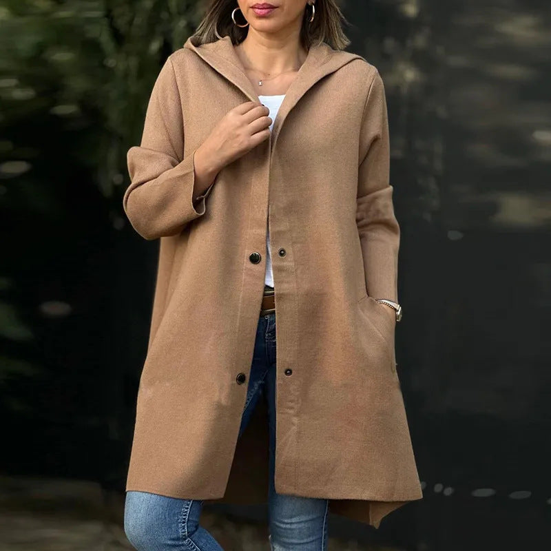 💞Nouveaux produits chauds pour l'automne💞Veste à capuche à simple boutonnage de couleur unie pour femme