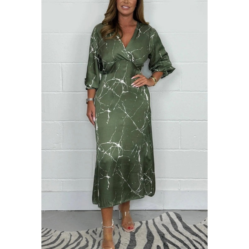 Robe midi à manches longues et col en V 🥰🥰 Vente chaude🚀55% de réduction