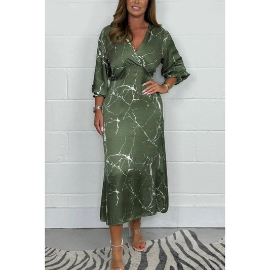 Robe midi à manches longues et col en V 🥰🥰 Vente chaude🚀55% de réduction