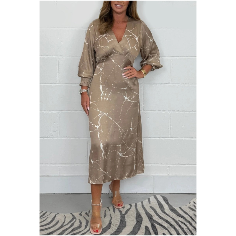 Robe midi à manches longues et col en V 🥰🥰 Vente chaude🚀55% de réduction