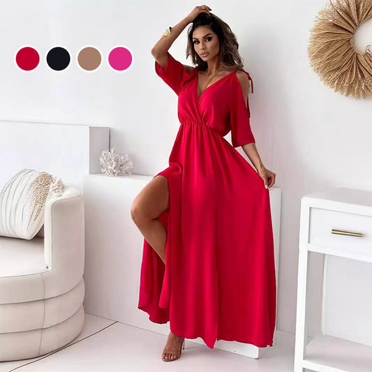 🌺soldes d'automne à 50% de réduction🌺Robe sexy élégante à col en V et fente latérale pour femme🎀