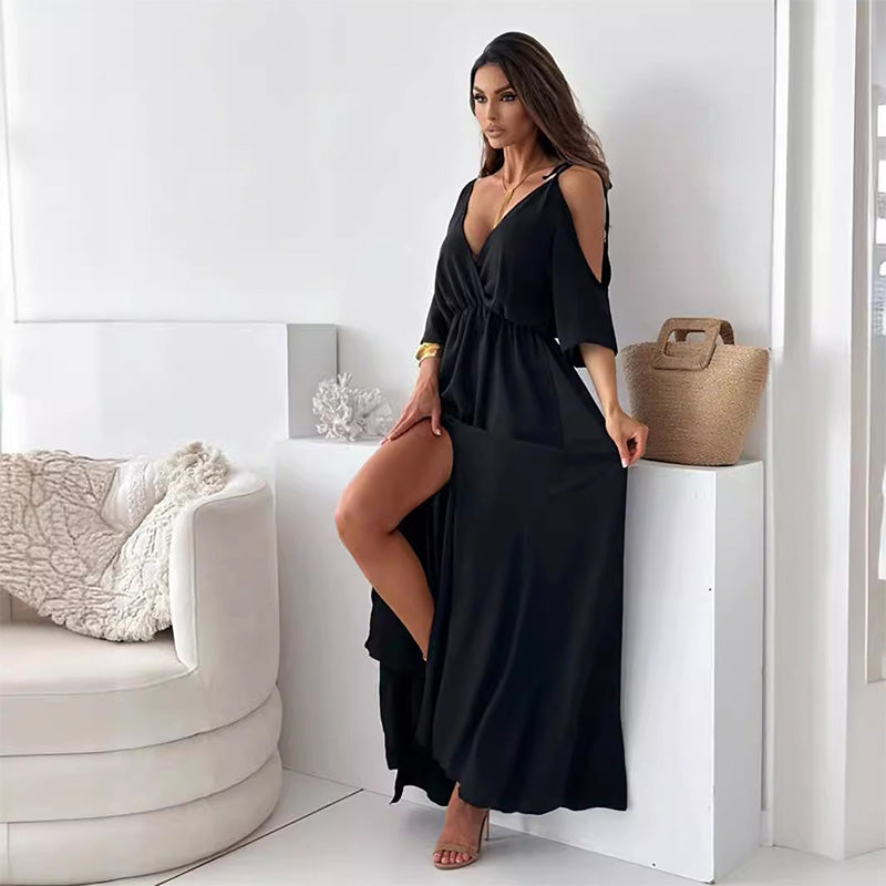 🌺soldes d'automne à 50% de réduction🌺Robe sexy élégante à col en V et fente latérale pour femme🎀