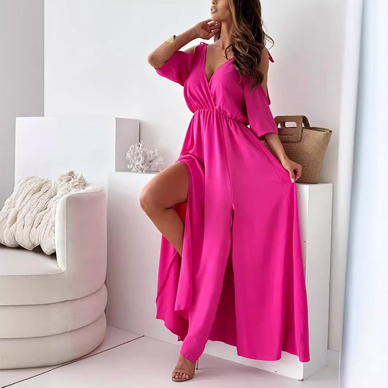 🌺soldes d'automne à 50% de réduction🌺Robe sexy élégante à col en V et fente latérale pour femme🎀