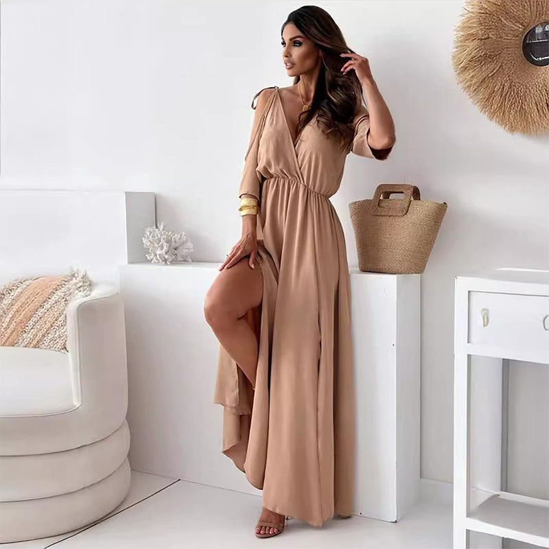 🌺soldes d'automne à 50% de réduction🌺Robe sexy élégante à col en V et fente latérale pour femme🎀