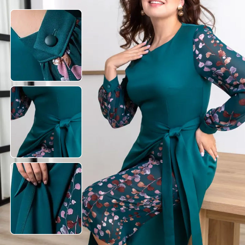 Robe élégante à manches longues pour femme avec détails imprimés