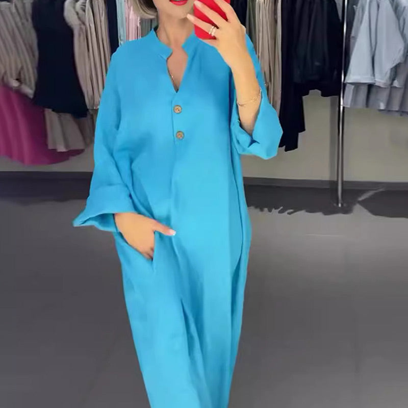 💃Remise saisonnière 50%💃Robe chemise longue ample avec poches pour femme