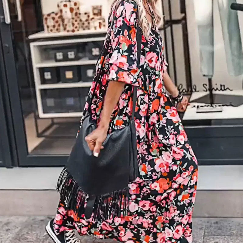 🌺Robe fluide florale à col en V pour femmes