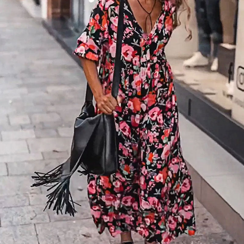 🌺Robe fluide florale à col en V pour femmes