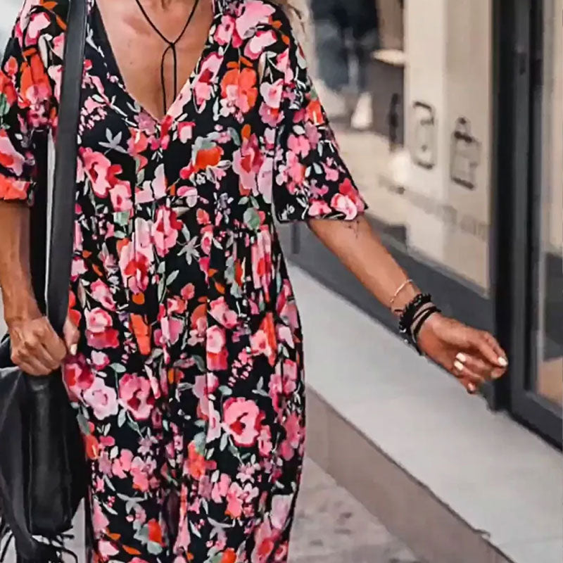 🌺Robe fluide florale à col en V pour femmes