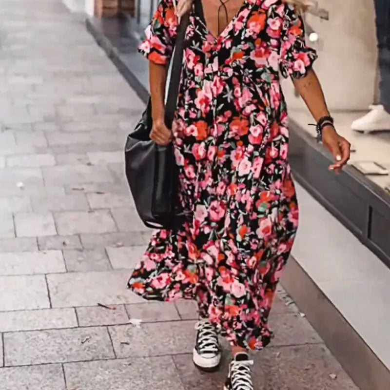 🌺Robe fluide florale à col en V pour femmes