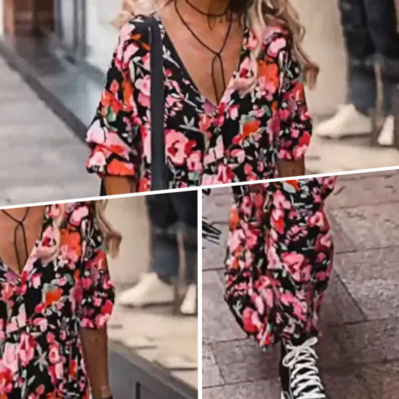 🌺Robe fluide florale à col en V pour femmes