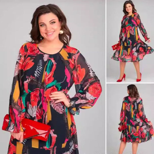 🌸Remise saisonnière 48%🌸Robe fleurie légère à manches longues et col rond