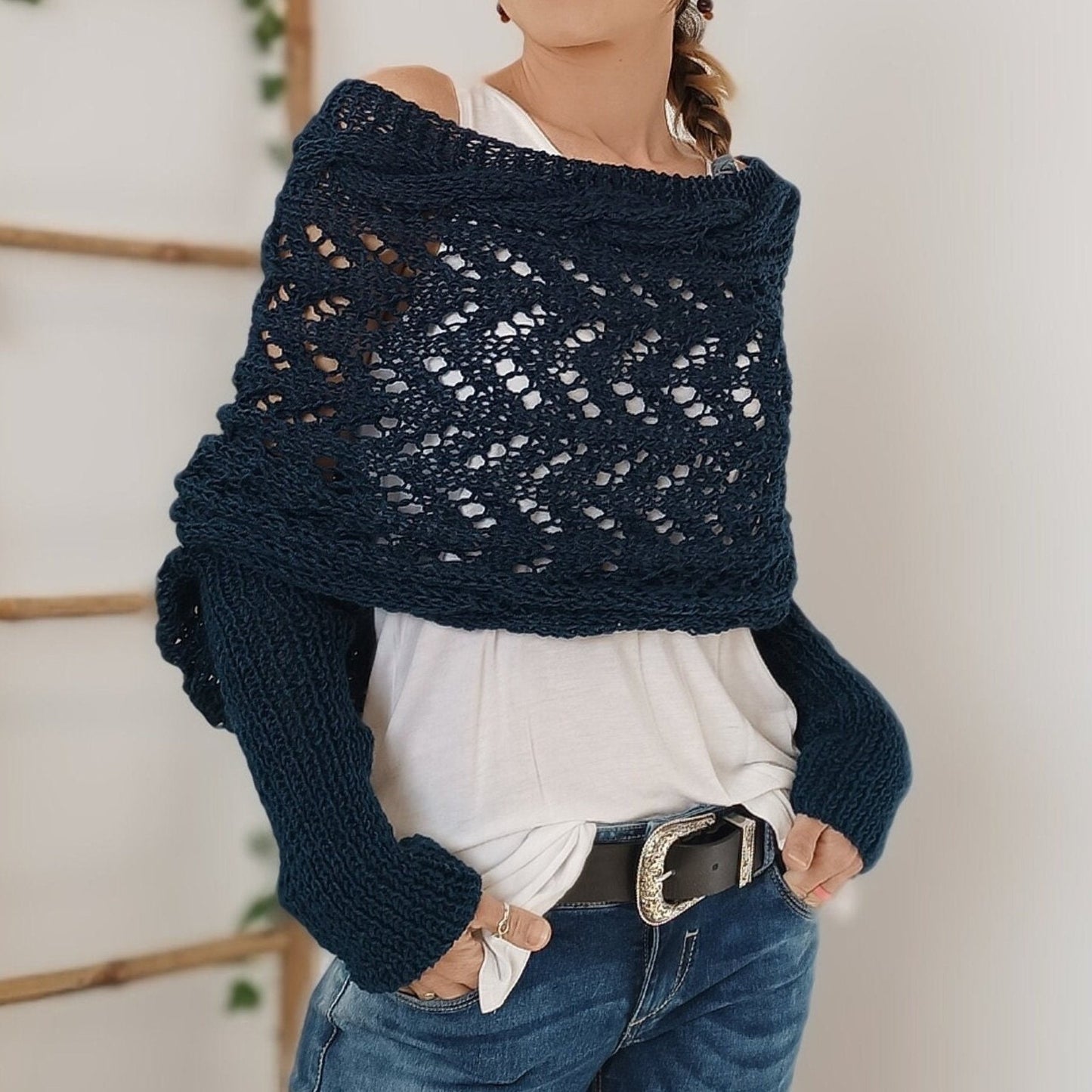 ✨Remise d'automne 52%✨Poncho Tricoté Pour Femme avec Découpes