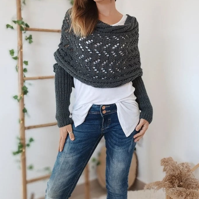 ✨Remise d'automne 52%✨Poncho Tricoté Pour Femme avec Découpes