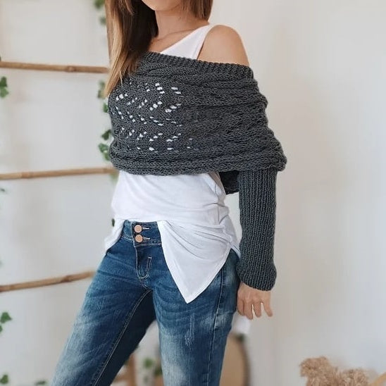 ✨Remise d'automne 52%✨Poncho Tricoté Pour Femme avec Découpes