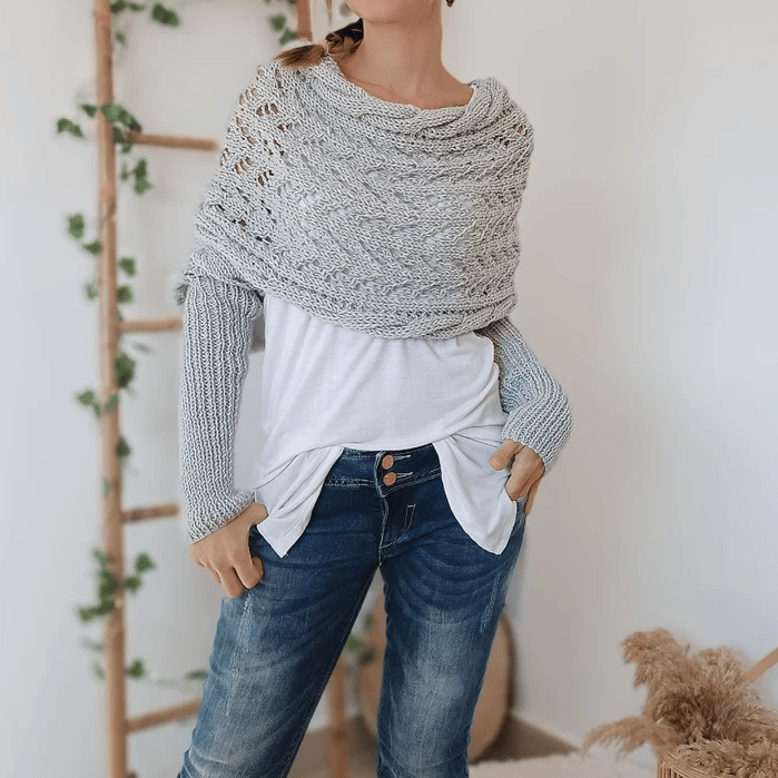 ✨Remise d'automne 52%✨Poncho Tricoté Pour Femme avec Découpes