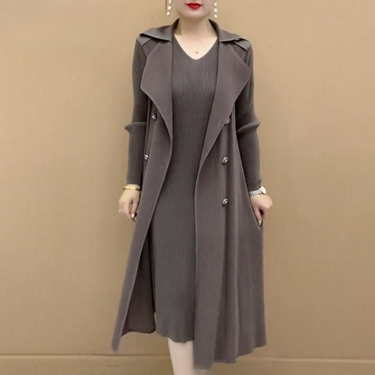 ✨Trench-coat à Faux Deux Pièces avec Col de Costume Plissé à La Mode