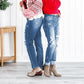 Jean boyfriend à revers et effet usé pour femme avec effet gainant