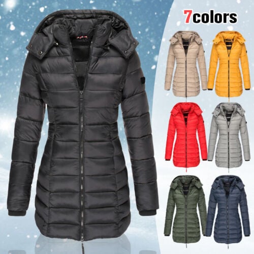 ❄️Spécial hiver 49%off❄️Veste matelassée mi-longue pour femme, veste chaude à capuche de couleur unie