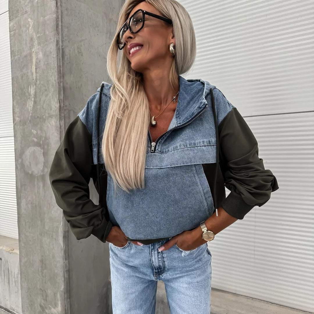 🔥Soldes D'automne 51%OFF🔥Denimjakke med hettegenser og løpesnor for dame