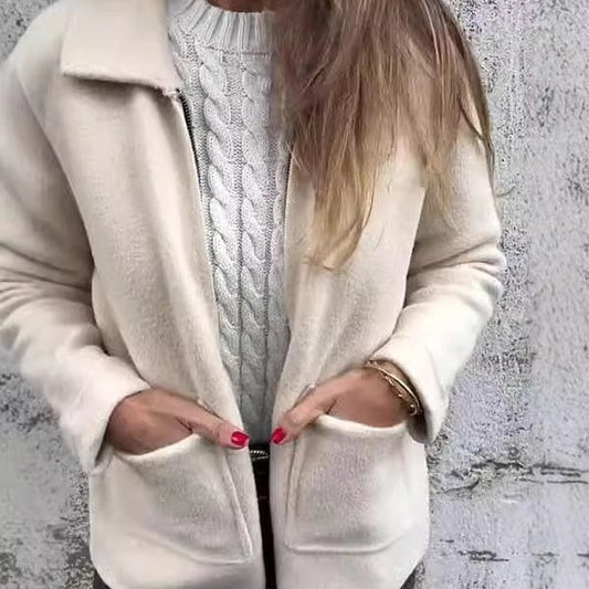 🍂Meilleures ventes d'automne🍂Veste Tricotée pour Femmes avec Fermeture Éclair et Poches