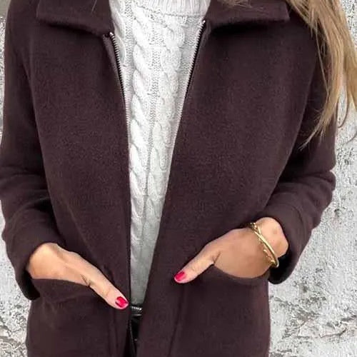 🍂Meilleures ventes d'automne🍂Veste Tricotée pour Femmes avec Fermeture Éclair et Poches