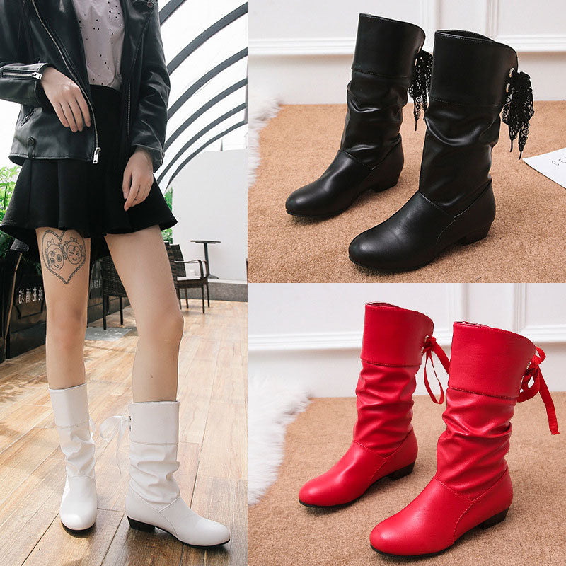 🌸50% de réduction🌸Bottes mi-mollet à talon épais et à lacets pour femmes