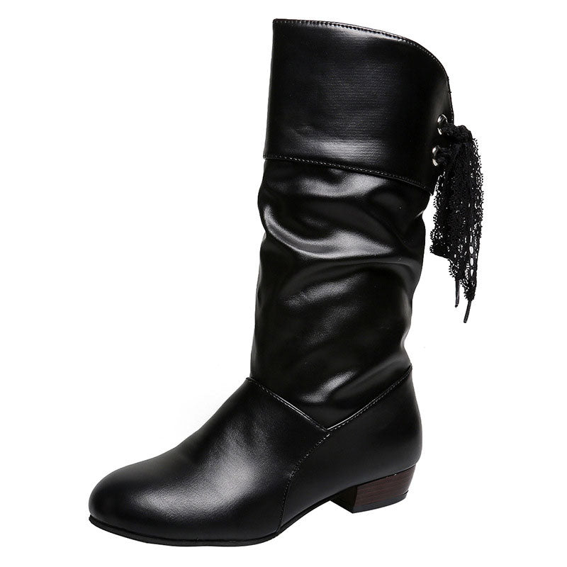 🌸50% de réduction🌸Bottes mi-mollet à talon épais et à lacets pour femmes