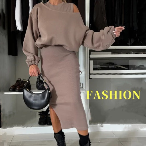 🍂55% de réduction🍂Ensemble 2 pièces sweat-shirt et robe sans manches pour femme