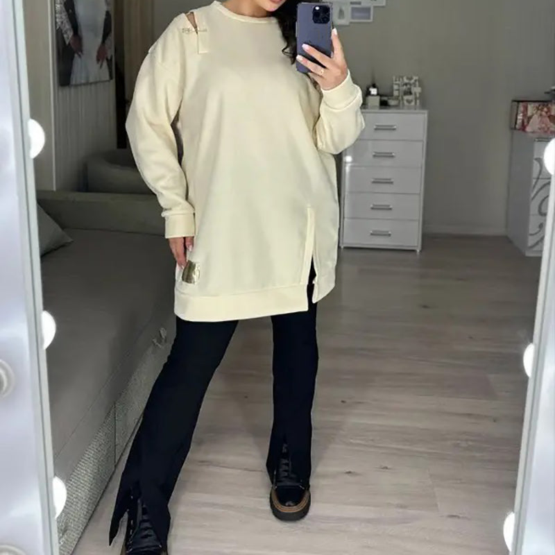 🍂Nouveauté 2024🔥Robe sweat-shirt à découpes chic pour femme