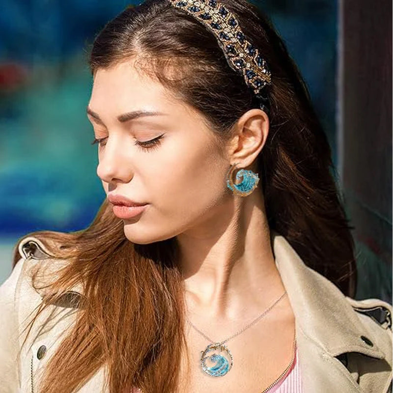 🔥Vente directe d'usine🌊Ensemble élégant de boucles d'oreilles, collier et bague bleus
