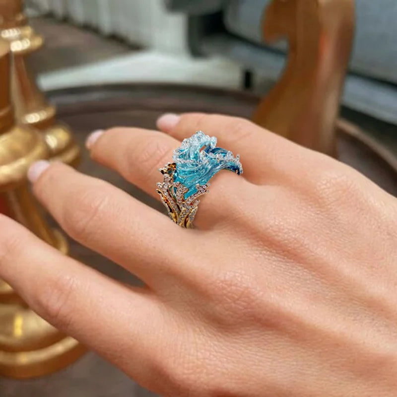 🔥Vente directe d'usine🌊Ensemble élégant de boucles d'oreilles, collier et bague bleus