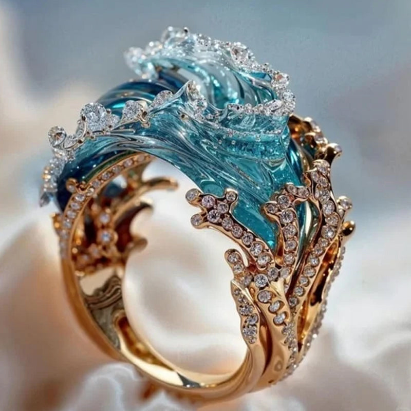 🔥Vente directe d'usine🌊Ensemble élégant de boucles d'oreilles, collier et bague bleus