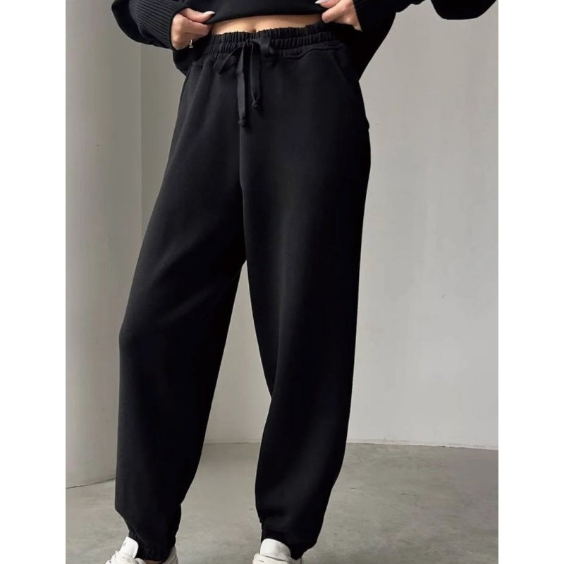 💗Ensemble 2 pièces décontracté et sportif pour femme - Haut à revers à demi-fermeture éclair et pantalon de jogging assorti💞