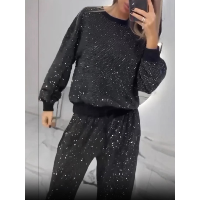 🎅 Soldes de Noël anticipés 🎄 Haut ample à paillettes et pantalon large (ensemble 2 pièces)