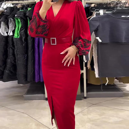 🎄Vente du Black Friday -50%🎅Robe élégante à col en V pour femme en rouge