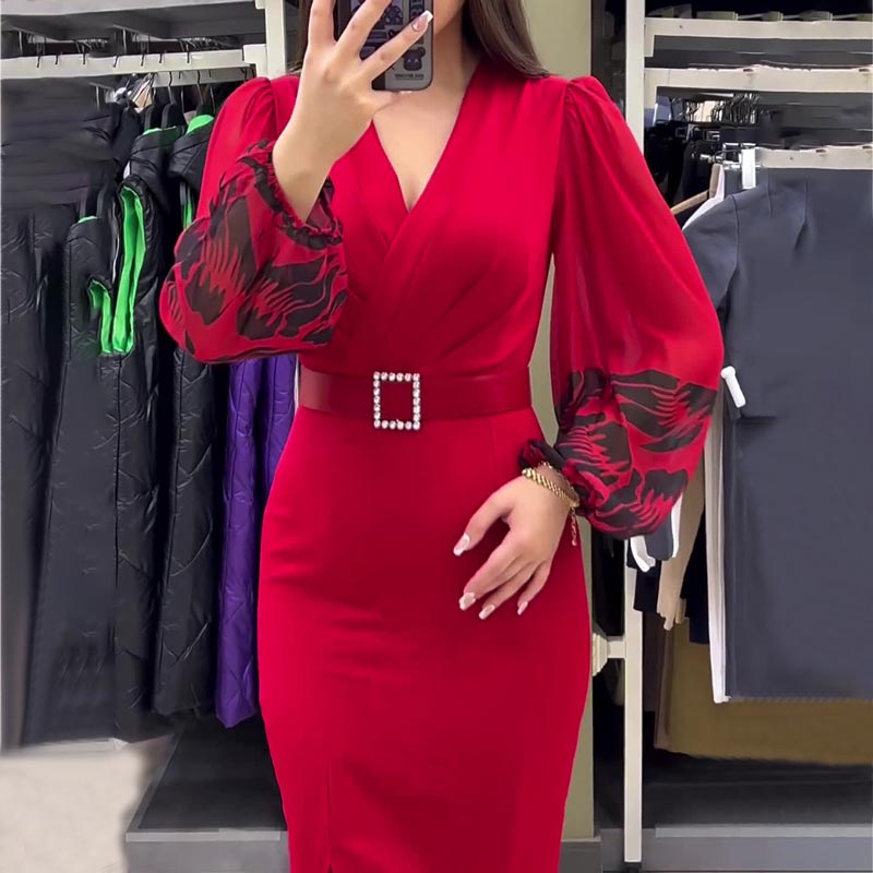 🎄Vente du Black Friday -50%🎅Robe élégante à col en V pour femme en rouge