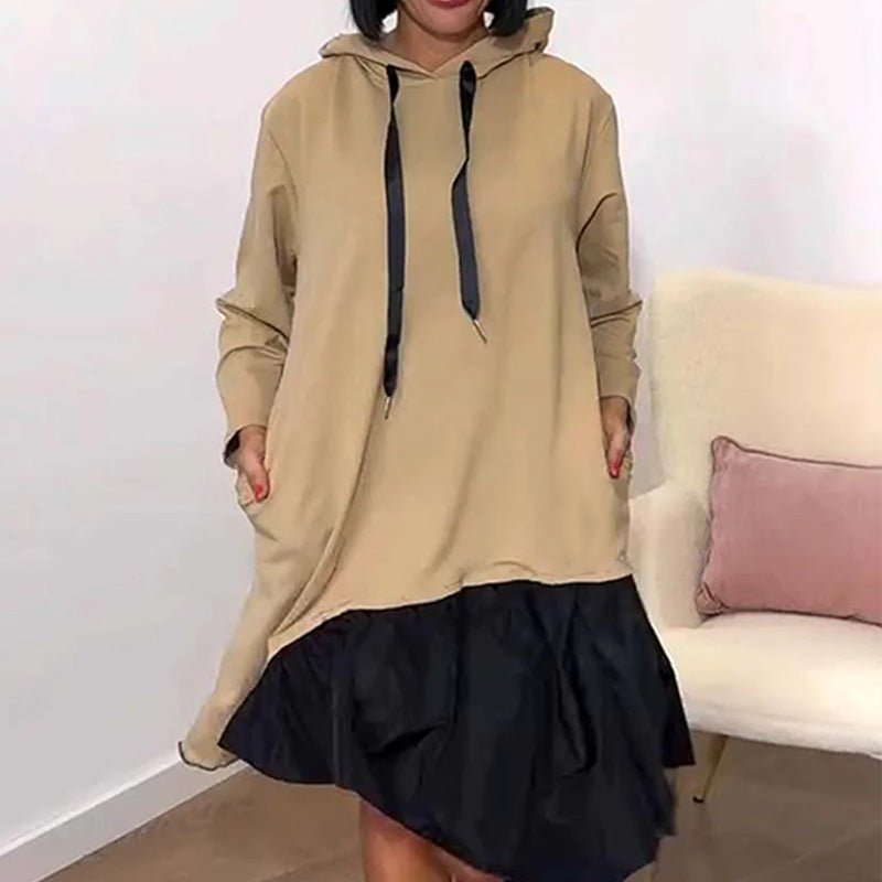 🌸Rabais saisonnier 52%🌸Robe ample élégante avec ourlet à volants et capuche pour femme