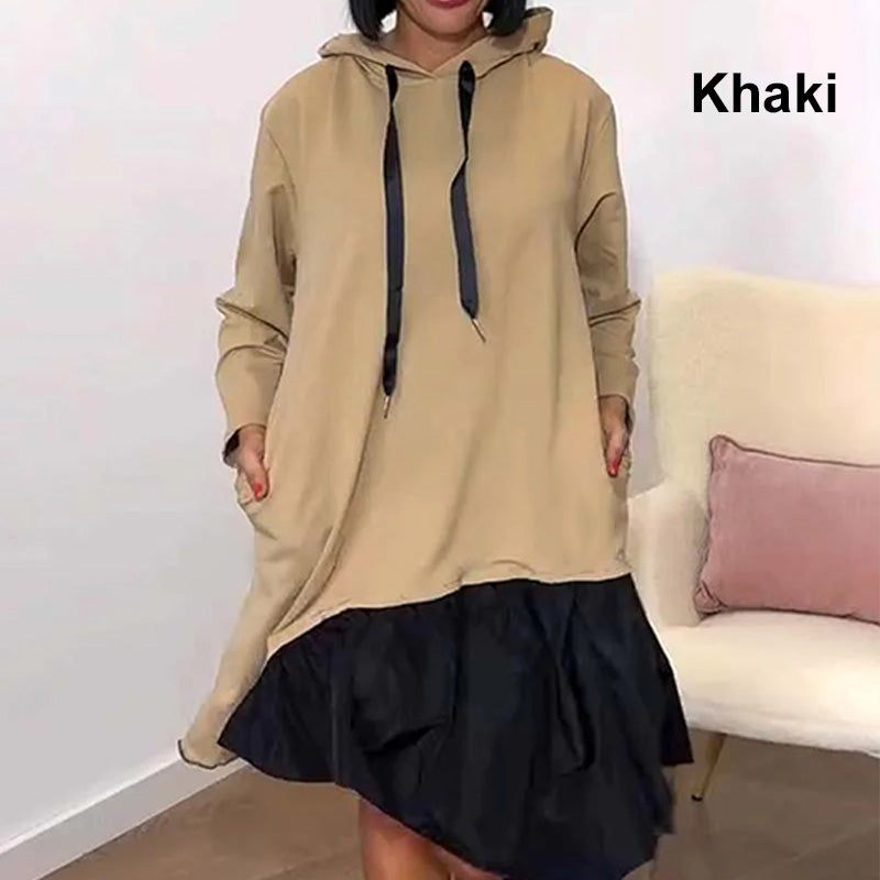 🌸Rabais saisonnier 52%🌸Robe ample élégante avec ourlet à volants et capuche pour femme