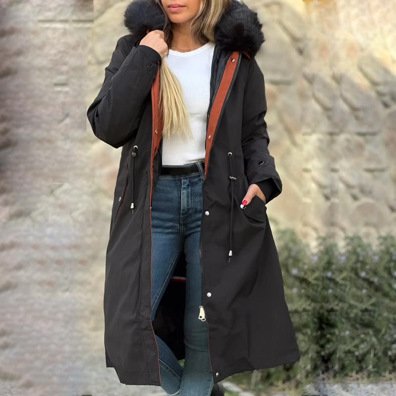 🎅Soldes d'hiver 54%🎄 Manteau d'hiver pour femme avec capuche et col en fourrure, parka décontractée⛄